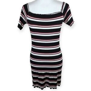 BLACK, WHITE, & RED STRIPE DRESS SZ.L EUC.